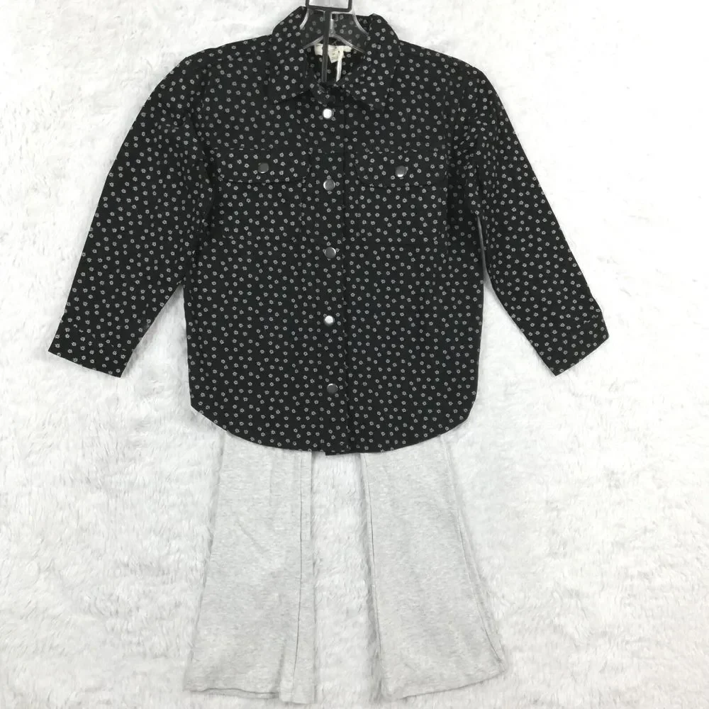 Jessica Simpson Girls Jacket 2 Piece Set Pants Denim Black Micro Daisy 6X New
